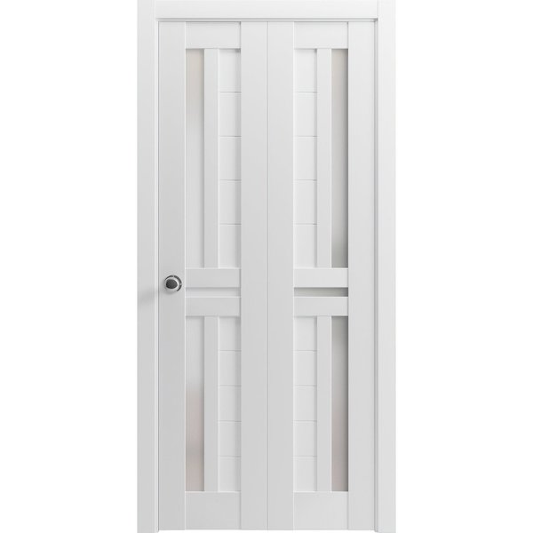 Sartodoors Solid French Door 32 x 96in, Quadro 4445 Nordic White W/ Frosted Glass, Sgl Panel Frame Trim QUADRO4445ID-NOR-3296